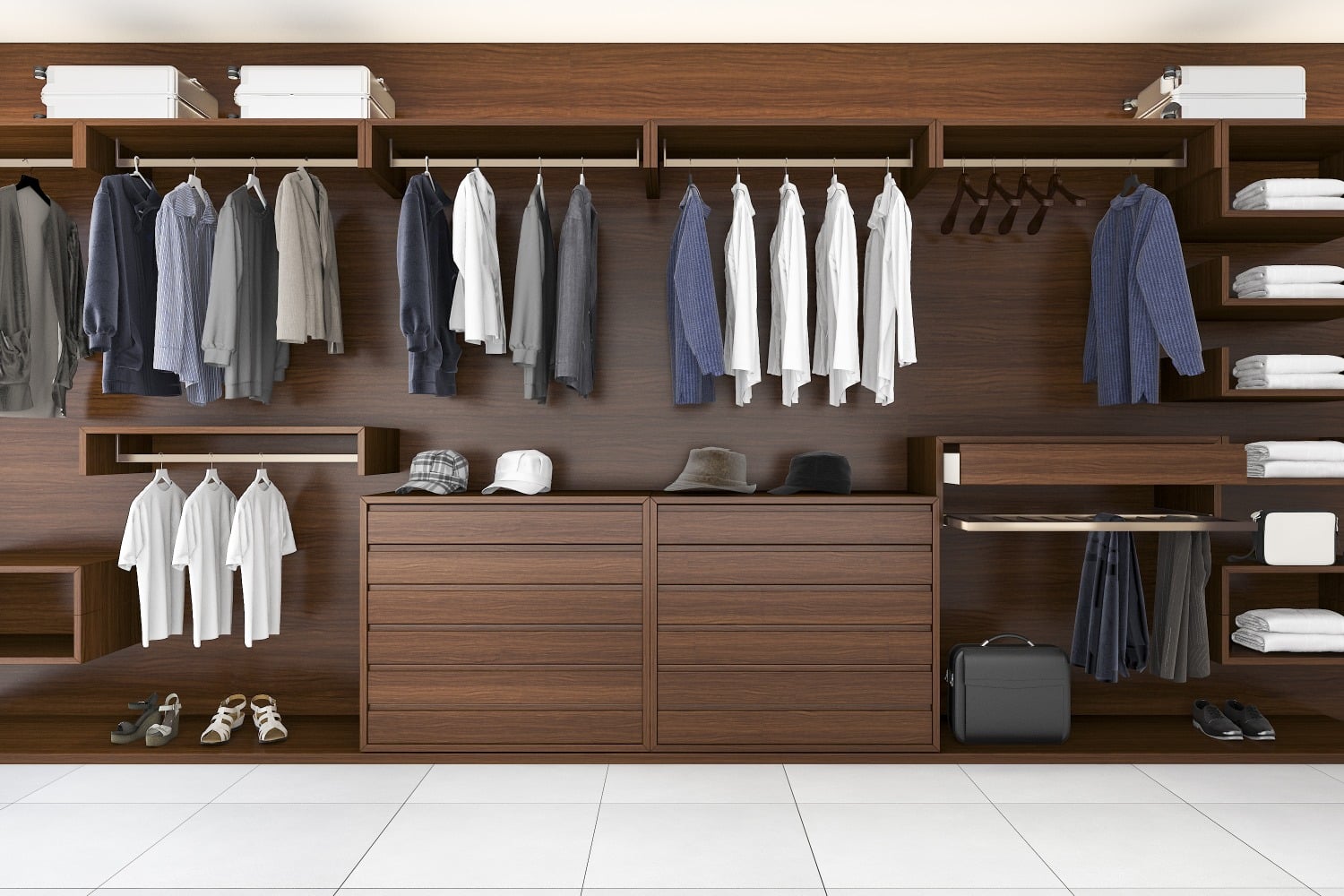 3d rendering beautiful wood horizontal wardrobe walk closet