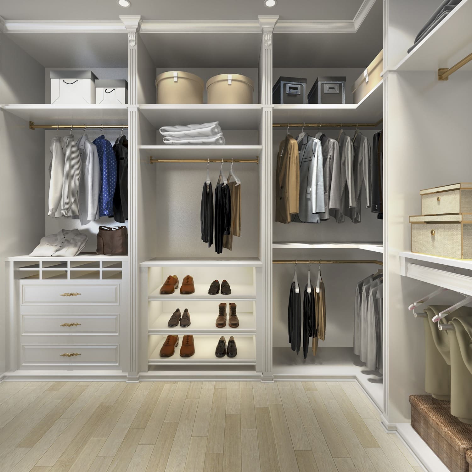 3d rendering luxury wood walk closet with wardrobe