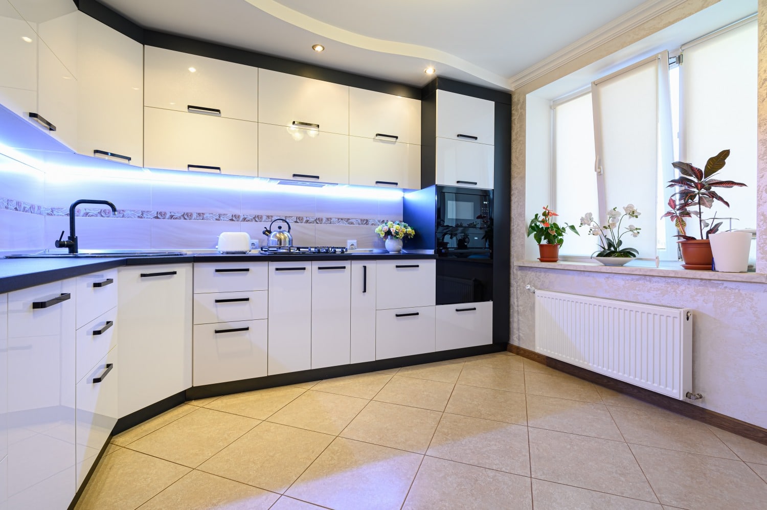 minimal simple white large modern kitchen interior closeup