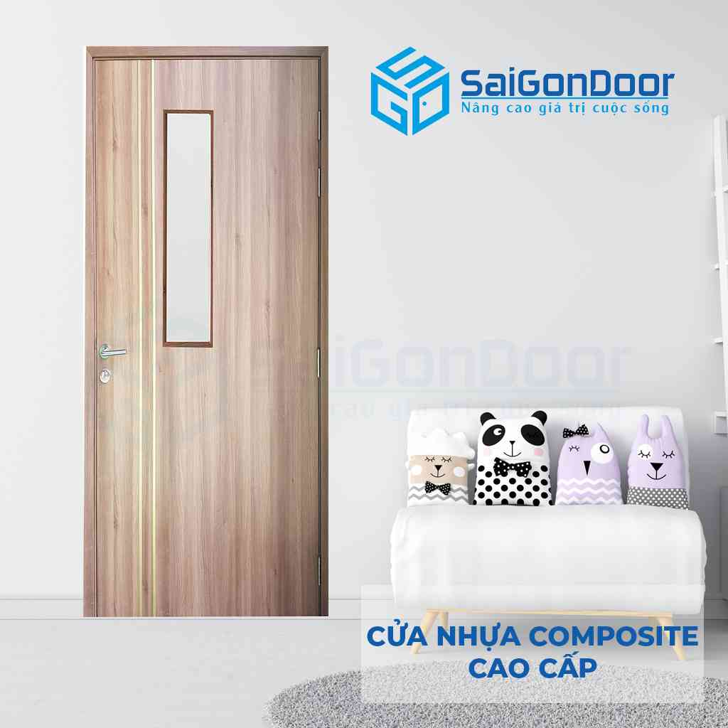 Mẫu 5: cửa nhựa gỗ Composite ô kính cao