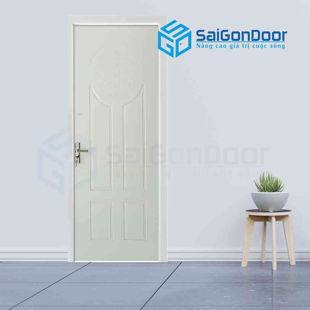 Mẫu 17: cửa nhựa gỗ Composite trắng họa tiết