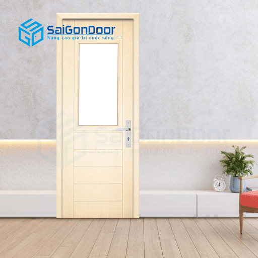 Mẫu cửa phòng ngủ nhựa giả gỗ của Sài Gòn Door với thiết kế đơn giản, tinh tế