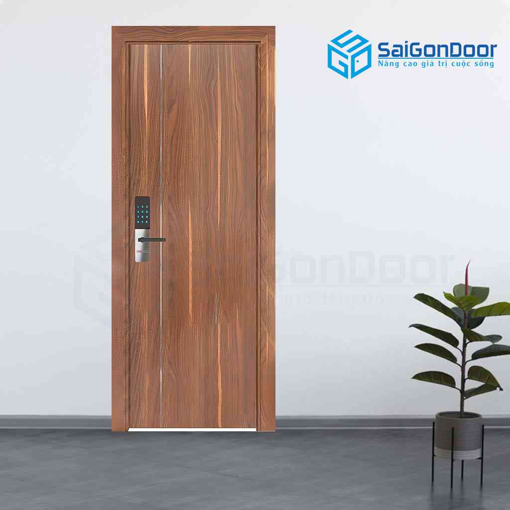 Mẫu cửa gỗ 1 cánh phòng ngủ kết hợp khóa vân tay